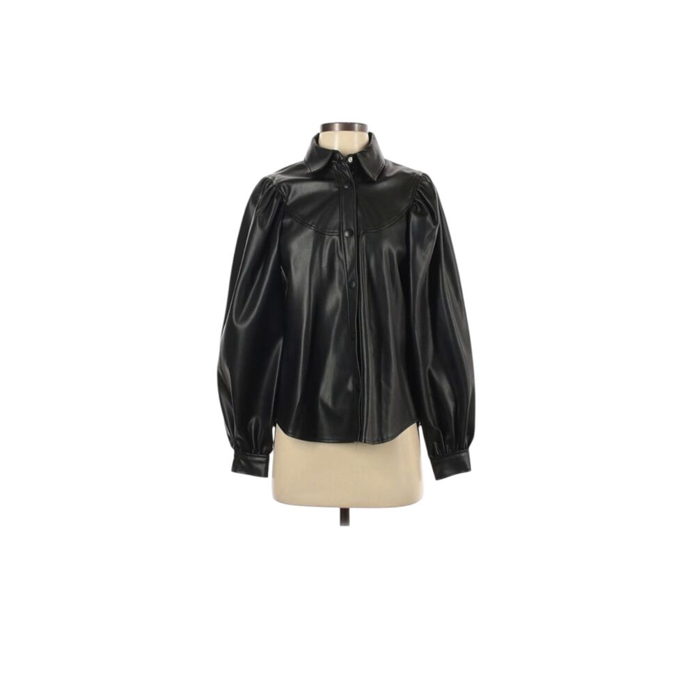 ZARA Black Faux Leather Puff Sleeve Shacket – Size Small | Statement Jacket - Picture 3 of 5